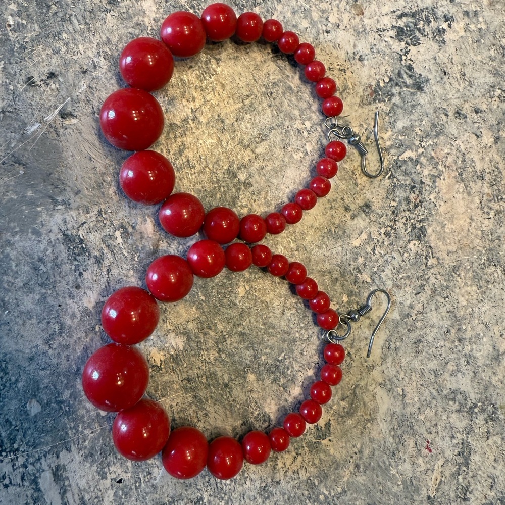 Elegant Red Beaded Hoop Earrings